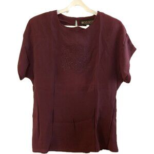John Meyer Women's Shirt - Short Sleeve Dark Red Blouse w/ Embroidery Size Small